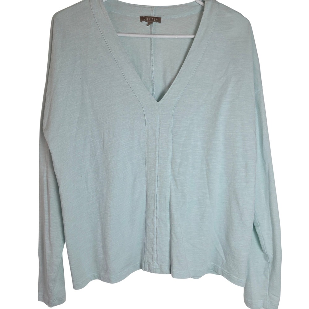 Lilla P 100% Cotton Slub Knit V-Neck Long Sleeve Top Women's S